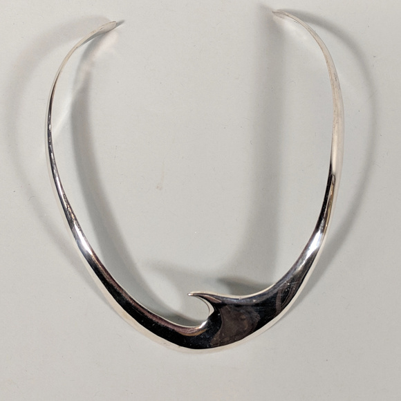 Sterling SILVER Choker Clean Modern Wave UNIQUE! - Picture 2 of 8